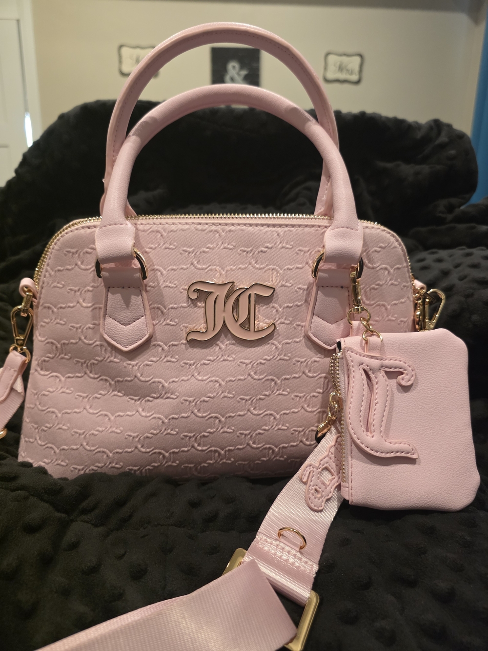 Juicy Couture Soft Pink Women's Satchel with Matching Pouch and Gold Accents